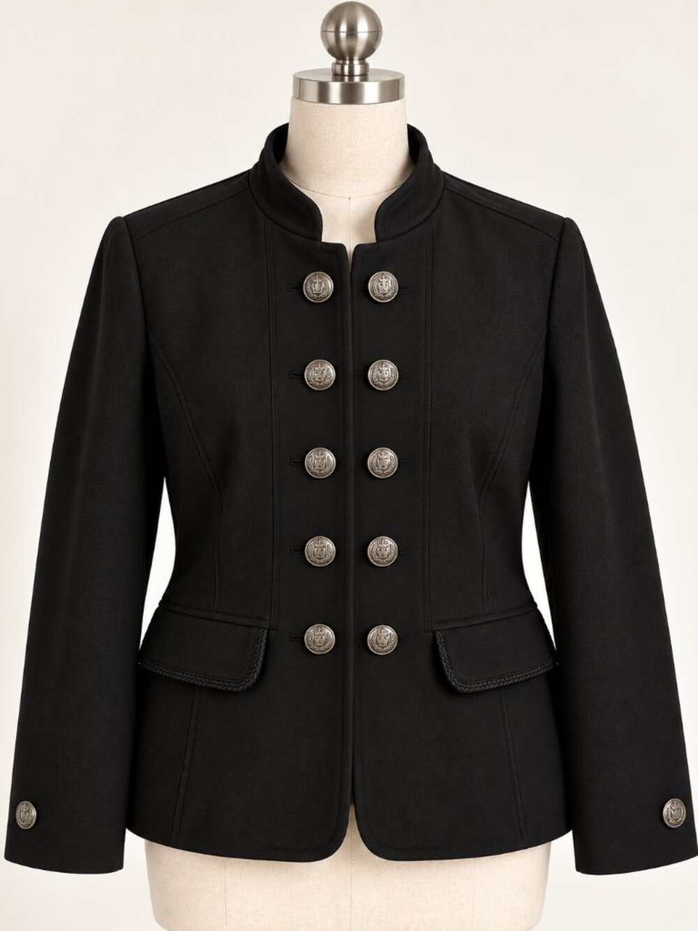 Talbots Plus 20W Black Military Jacket Crest Button Cotton Stretch Blazer